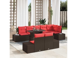 Vidaxl Conjunto De Sofá De Jardim 9 Unid. Castanho Vime Pe