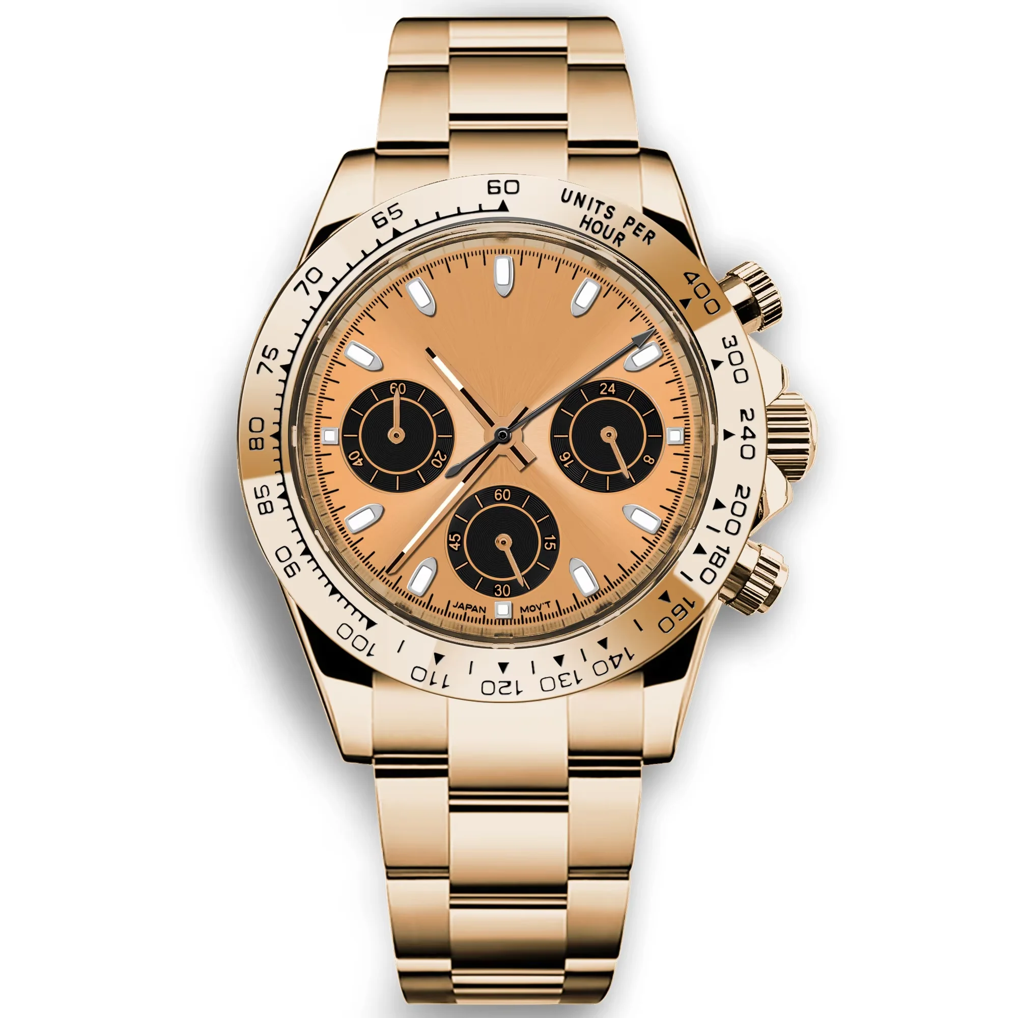 Relógio Masculino De Quartzo De 39 Mm (ouro Rosa), Com Cristal De Safira E Pulseira De Aço Inoxidável, Modelo Esportivo.