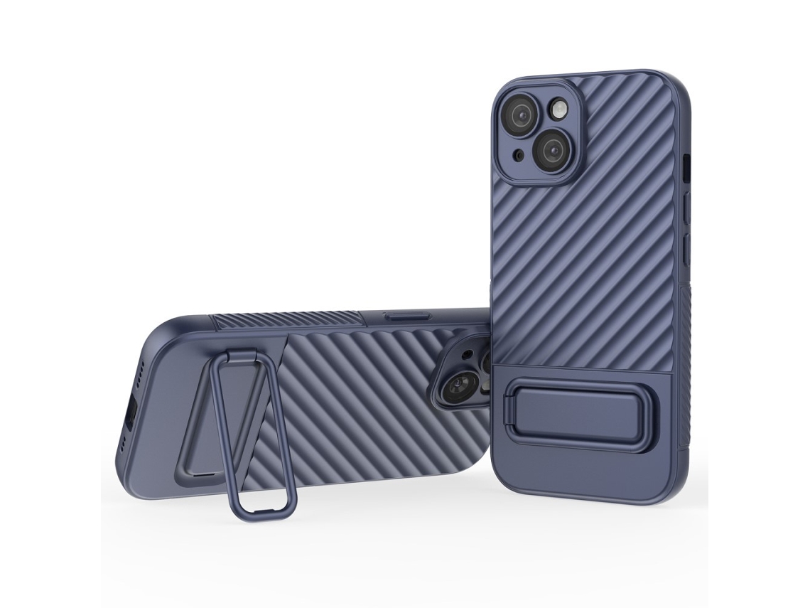 Suporte Casa Para Iphone 15 Plus Pele Sintética Azul
