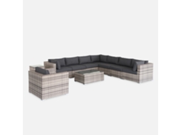 Conjunto De Jardim Em Resina Entrançada, 8 A 10 Lugares, Tons De Cinza E Cinza Manchado