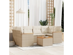 Vidaxl 7 Pcs Conjunto De Sofás P/ Jardim Com Almofadões Vime Pe Bege