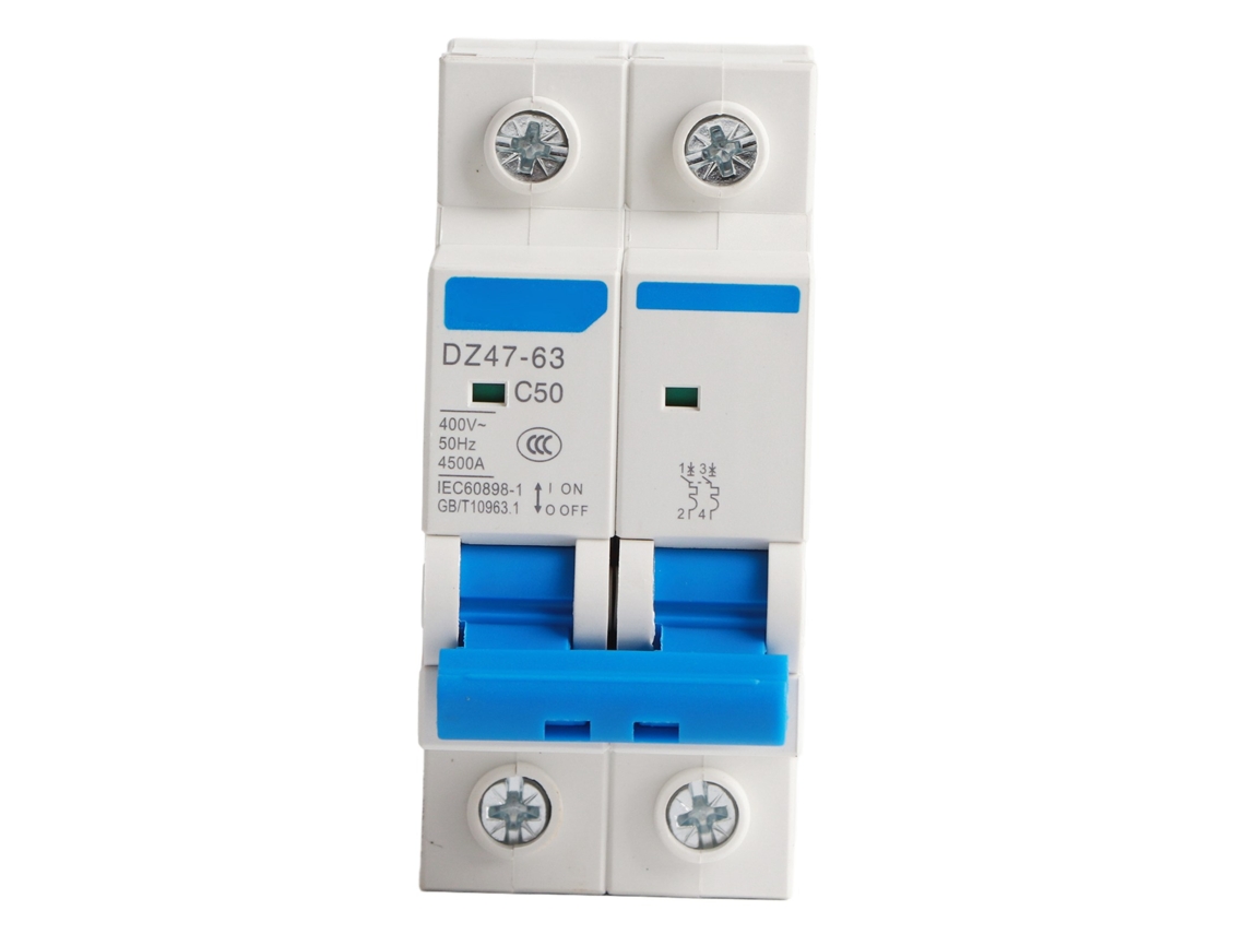 Interruptor De Circuito Miniatura 2p Com Proteção Contra Vazamentos Dz47‑63 400vac 50a