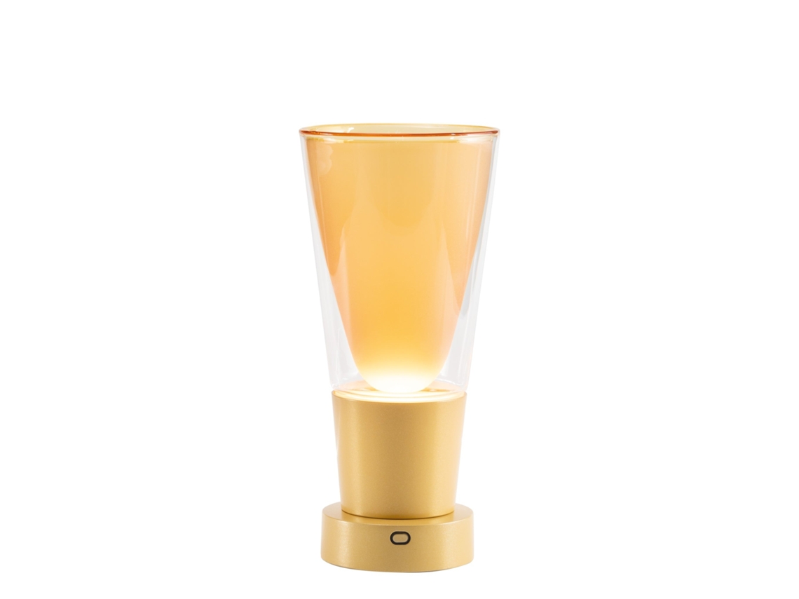 Vaso Zafferano Soffio - Luminária De Mesa Led Ip65 Recarregável Com Função Vaso, Dimmer Por Toque, Vidro Âmbar E Base Dourada - Bateria 10h