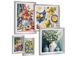 Quadros Decorativos Para Parede Paisagens Italianas, Rua À Beira Do Rio Moldura Prateada Fotos Para O Escritório Espelharte (conjunto De 5 Imagens)