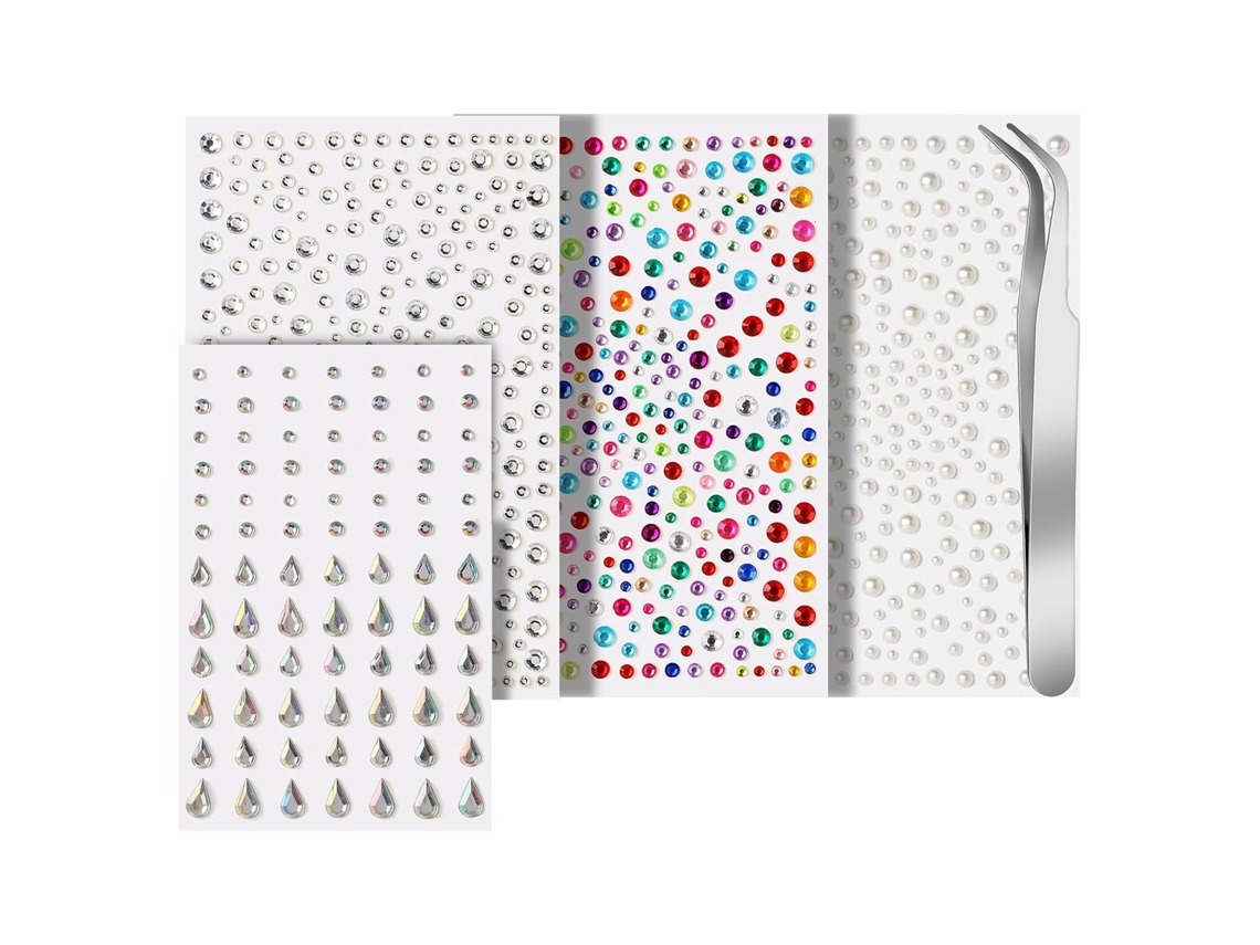 Cristal Strass Autoadesivo, Pedras Para O Rosto, Strass Para Cabelo E Olhos, 1300 Peças Com Pinça