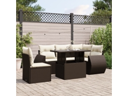 Vidaxl 6 Pcs Conjunto De Sofás Jardim C/ Almofadões Vime Pe Castanho