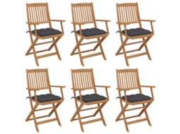 Vidaxl Cadeiras De Jardim Dobráveis C/ Almofadões 6 Pcs Acácia Maciça