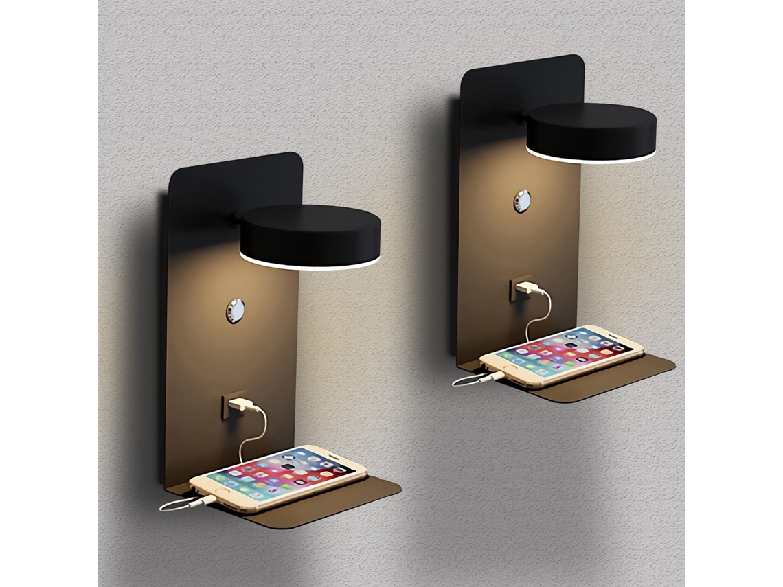 Aplique De Parede Led Com Mesa Ajustável,usb E Interruptor 12w,3 Cores,330° Preto Classe E Btforus