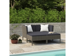 Pcs Conjunto Lounge De Jardim C/ Almofadões Vime Pe Cinzento Dkd Home Decor