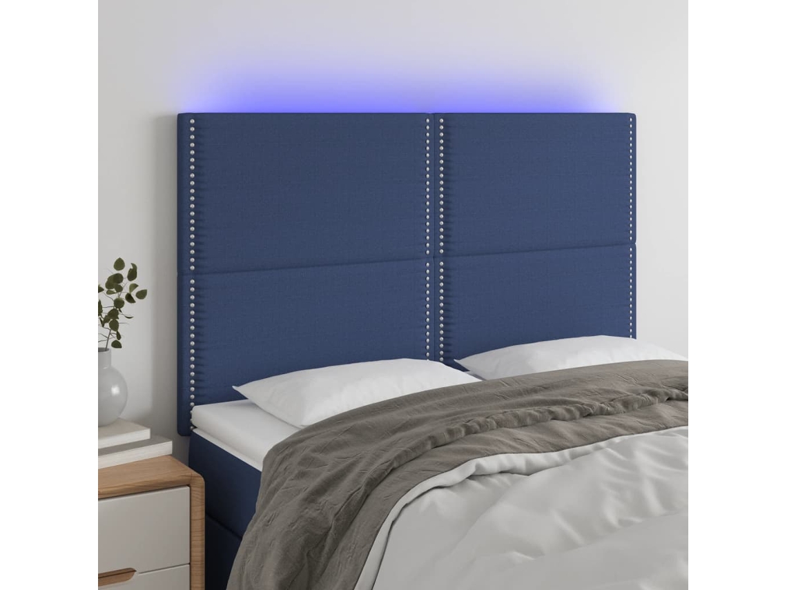 Vidaxl Cabeceira Cama C/ Led Tecido 144x5x118/128 Cm Azul