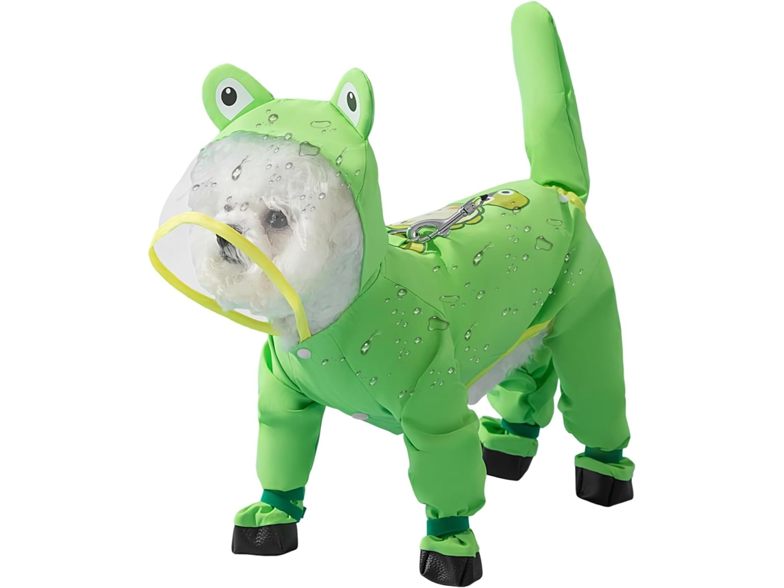 Capa De Chuva Tipo Poncho Cães Pequenos Com Proteção Cauda, Patas E Alças