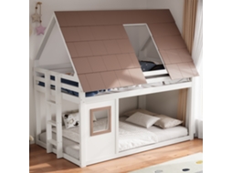 Cama De Andar 140x200 Cm Com Telhado E Escada De Madeira Branco Marrom