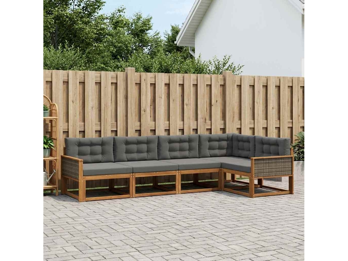 Vidaxl Conjunto De Sofás Para Exterior 5 Unid. Natural E Antracite