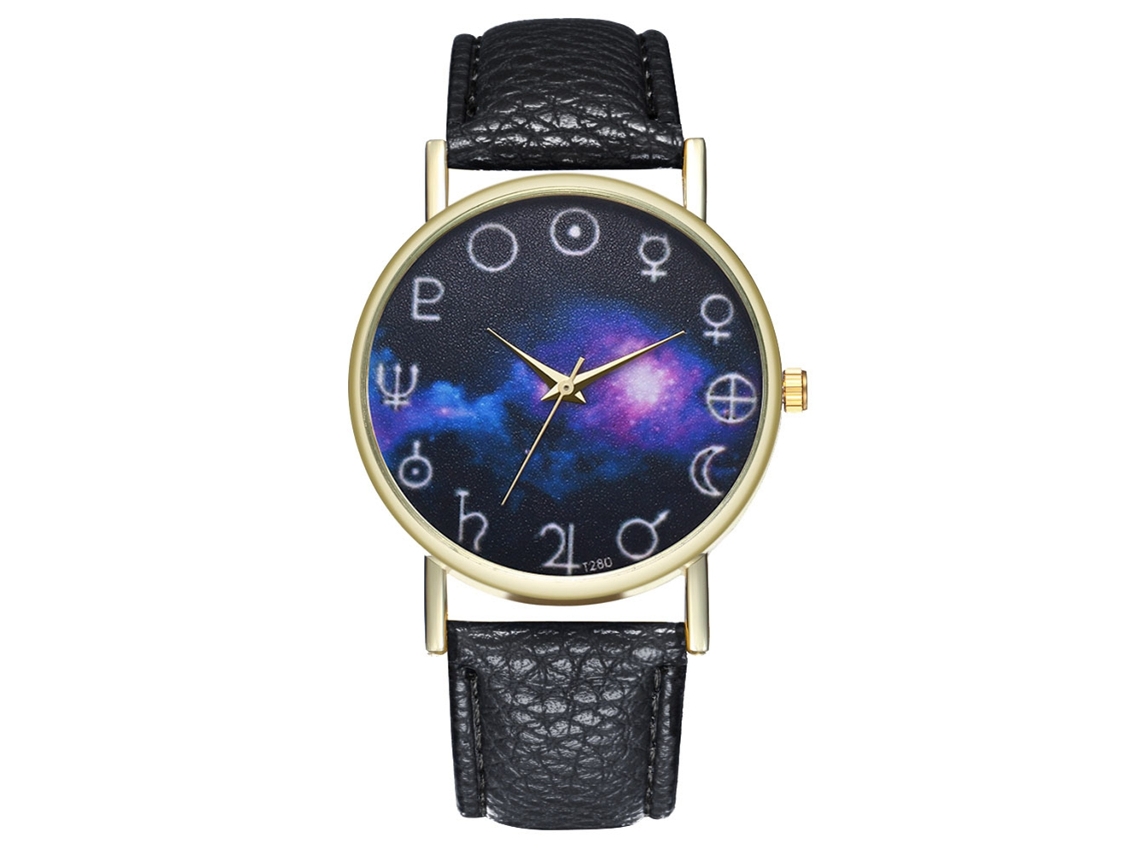 Reloj De Pulsera Unisex De Cuero Pu Con Patrón Nebuloso Zhoulianfa Negro