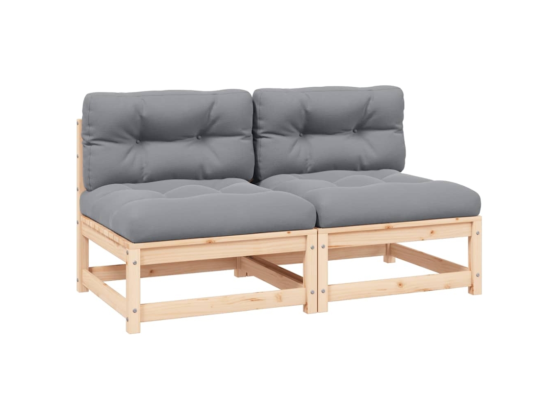 Vidaxl Sofás De Centro Jardim C/ Almofadões Cinza 2 Pcs Pinho Maciço