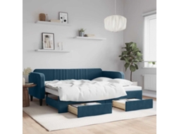 Cama De Solteiro | Camas Para Quarto | Sofá-cama Com Gavetão E Gavetas 90x200 Cm Veludo Azul