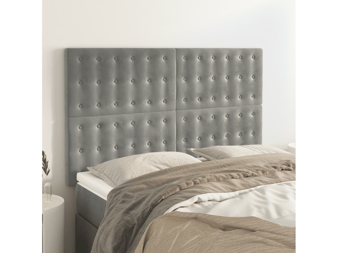 Vidaxl Cabeceira Cinza Claro 144x5x118/128 Cm Veludo