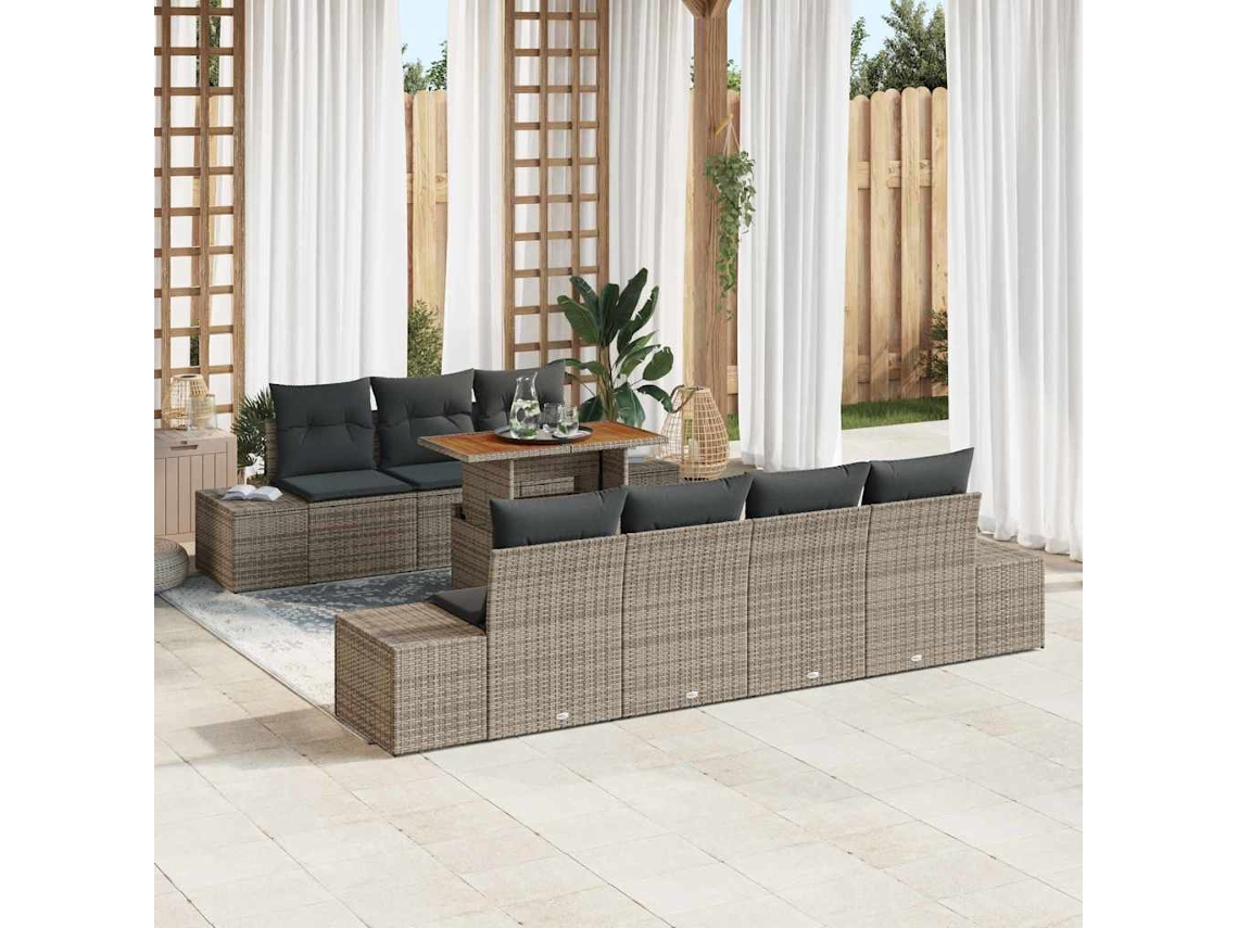 Vidaxl Conjunto De Sofá De Jardim 8 Unid. Cinzeto Rattan Sintético