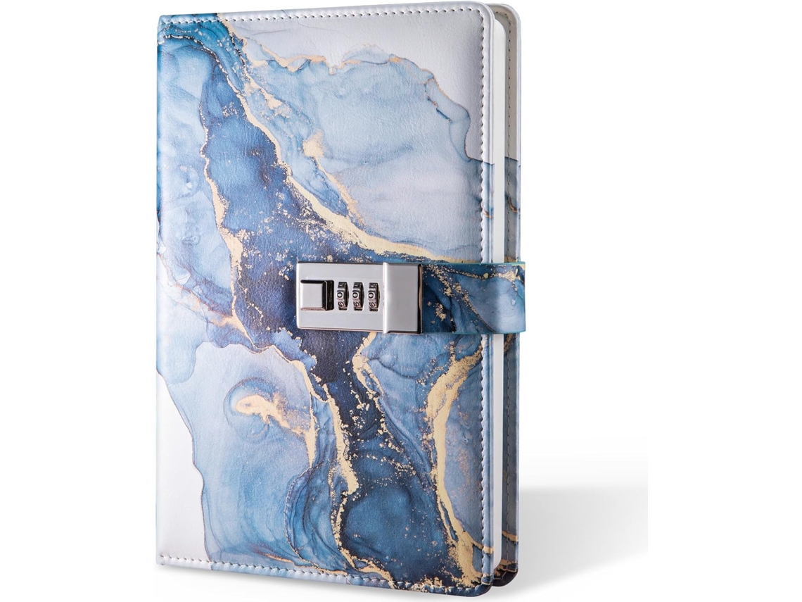 Caderno De Anotações A5 Com Senha Couro Pu Azul Escuro Brilvibera