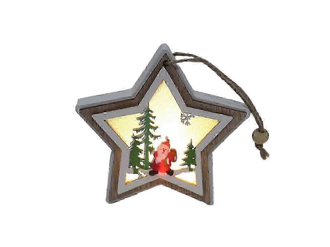Enfeite De Natal De Madeira Com Sino, Saco De Presente, Estrela E Árvore. Decoração Luminosa Para Árvore De Natal. Hengjian