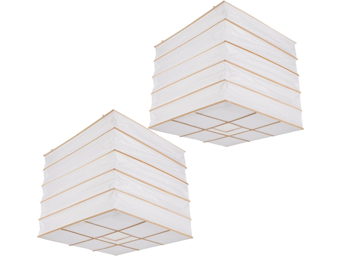 2 Unidades De Abajures De Papel Dobráveis Quadrados Brancos Em Estilo Origami.