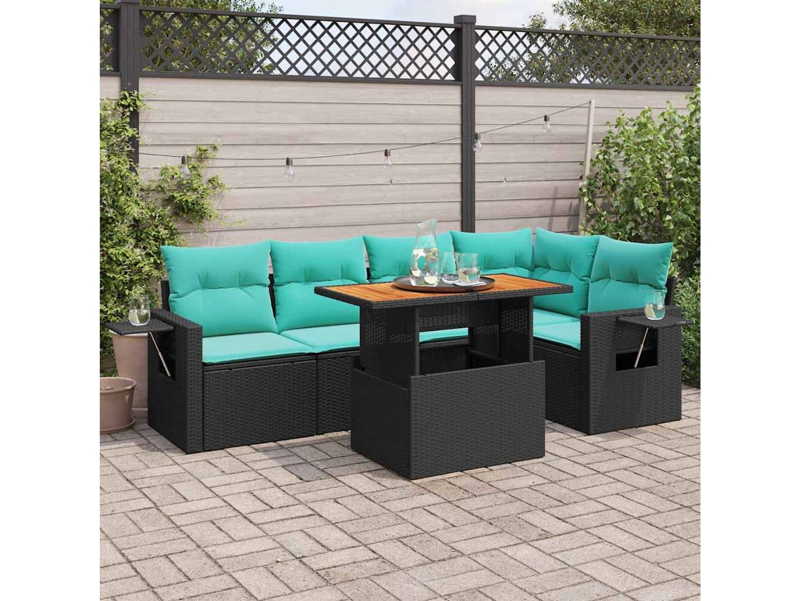 Vidaxl 6 Pcs Conjunto Sofás De Jardim C/ Almofadões Vime Pe Preto