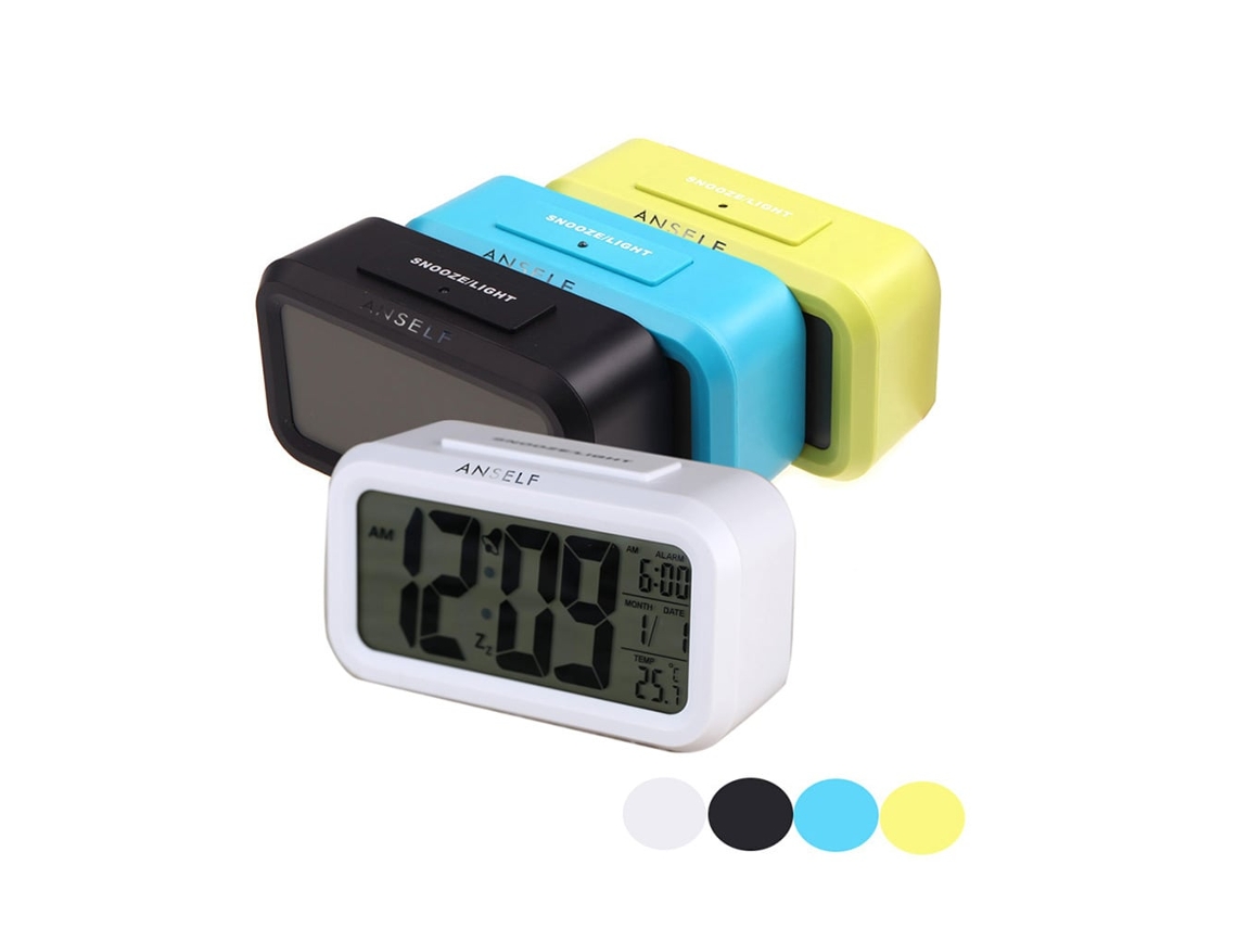 RELOJ DESPERTADOR LED Anself com Repetição, Snooze, Sensor de Luz, Retroiluminado, Hora, Data e Temperatura, Branco