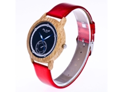 Reloj De Cuarzo Unisex Pareja Con Correa Pu De Grano De Madera Simple (rojo)