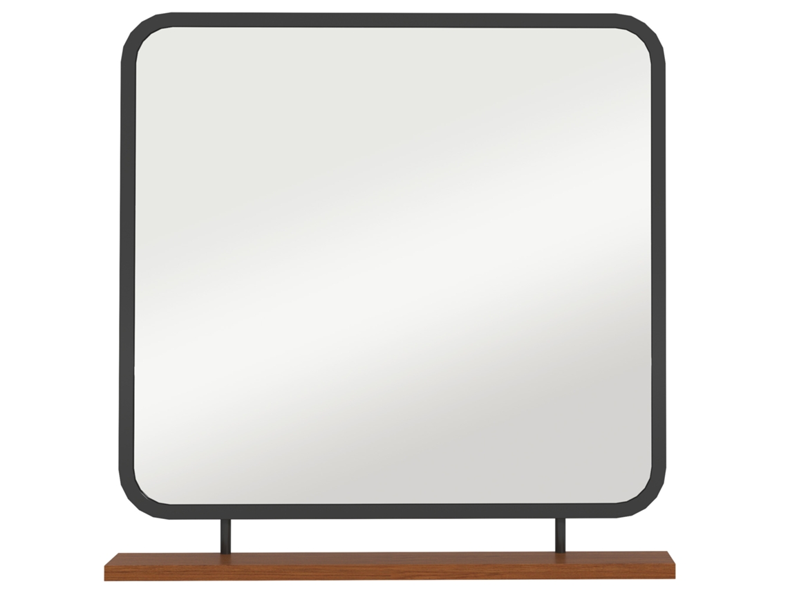 BGA STORE Espelho de Parede Retangular com Prateleira em Madeira, 55x55,5 cm, Ideal para Hall e Sala