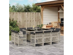 Vidaxl 11 Pcs Conjunto Jantar P/ Jardim C/ Almofadões Vime Pe Cinzento