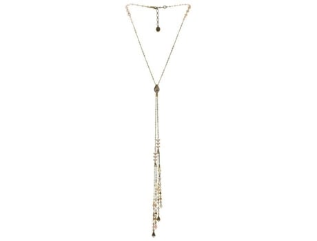 Colar Y - Franck Herval - Elena - Bege - Jaspe, Swarovski, Howlita, Hematita, Quartzo, Osso e Citrino