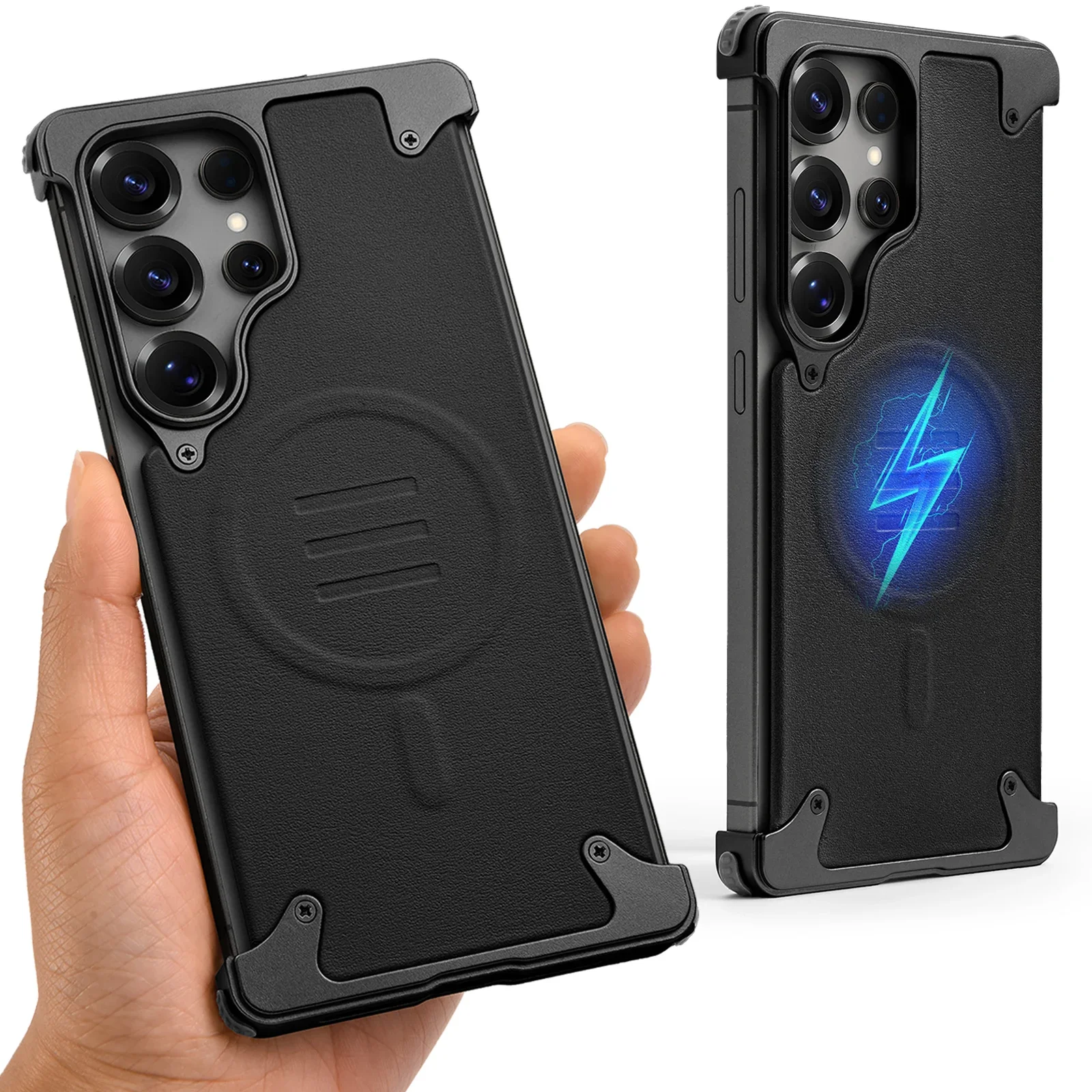 Capa Ultrafina Em Couro Genuíno Para Celular (galaxy S25 Ultra, Preto), Com Design Magnético E Compatível Com Carregamento Sem Fio.