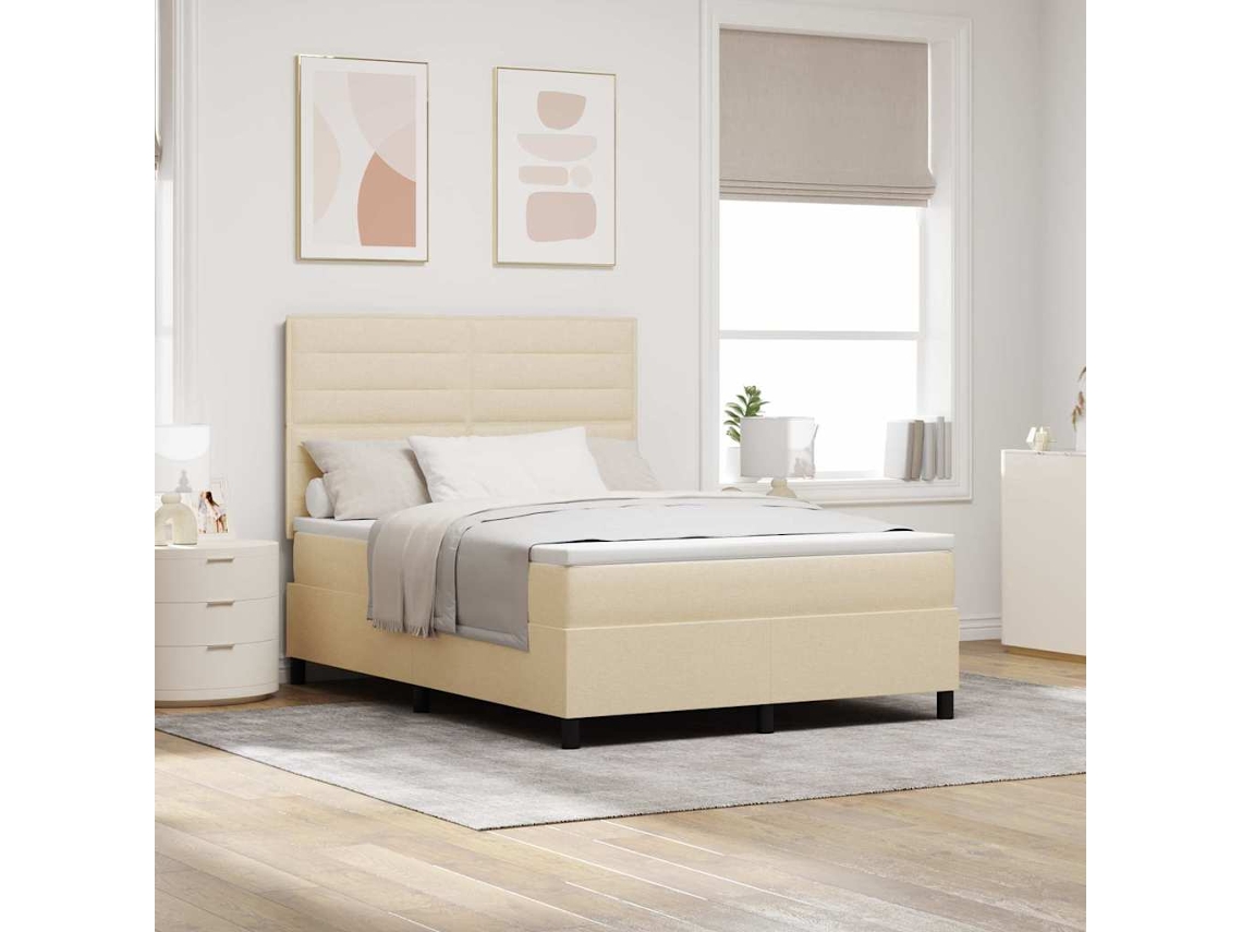 Vidaxl Cama Box Com Colchão Com Cabeceira Creme 140 X 200 Cm Tecido