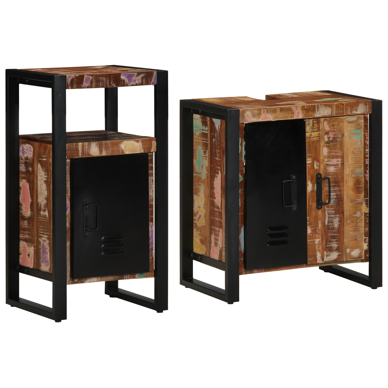 Conjunto 2 Móveis De Banheiro Vidaxl Multicolorido Madeira Recuperada Maciça (55 X 35 X 60 Cm)