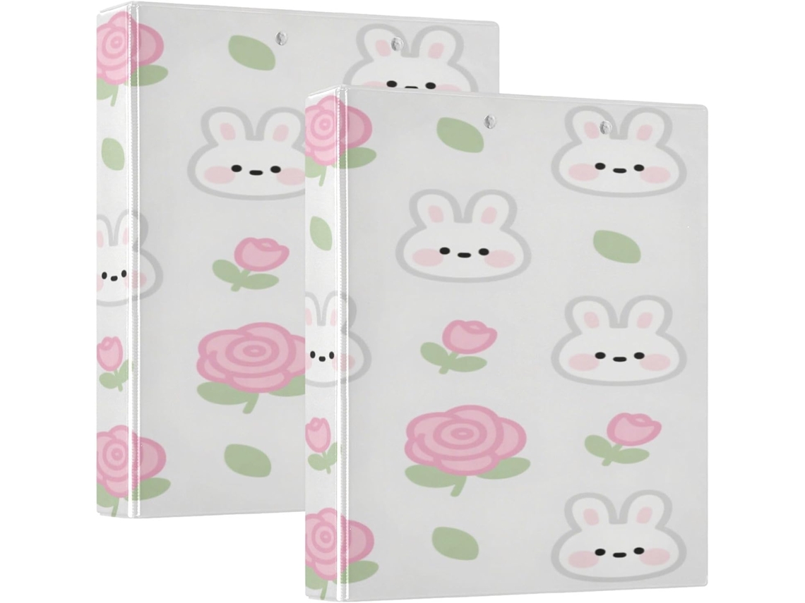 Pasta Escolar Com 3 Argolas E Prancheta, Ilustrada Com Um Coelhinho Branco Fofo De 3, 8cm 1 2 Polegada, Pacote Com 200 Folhas
