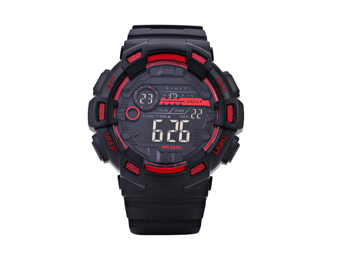 Reloj Digital Deportivo Con Luz De Fondo Redondo Impermeable Pulsera Led Rojo