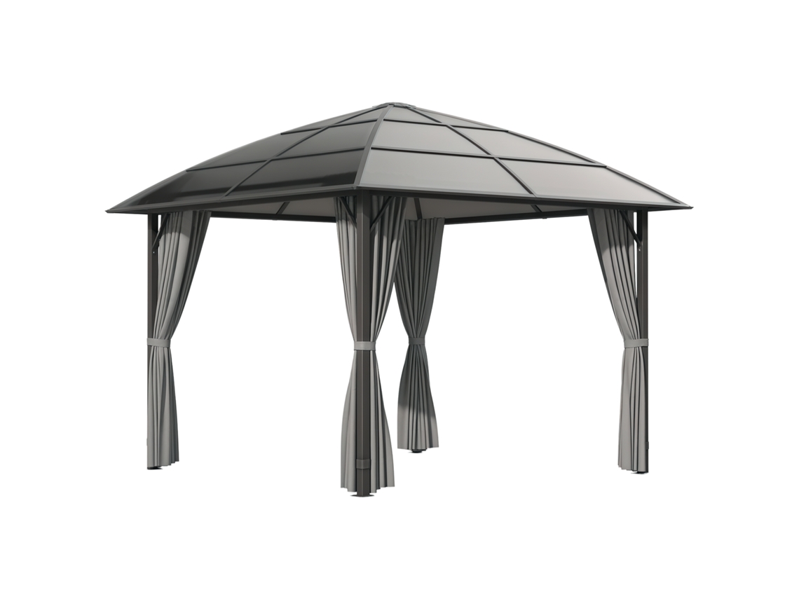 Gazebo Jardim 3x3m com Telhado de Policarbonato UV60+ Laterais Cinza Escuro S/MARCA
