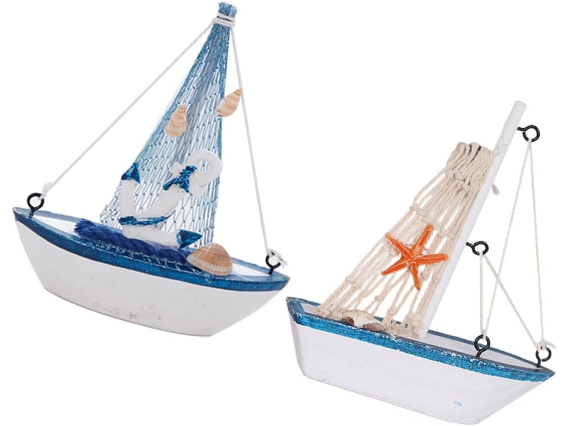 Conjunto 2 Barcos Miniatura Material Sintético Estilo Mediterrâneo Decoração Escritório Prática Segura Formato GOKOCO