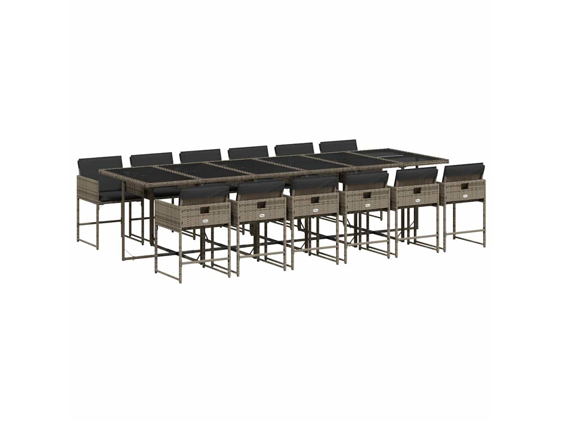 Conjunto de 13 Jantar para Jardim com Almofadões Vime Pe Cinzento MAISON EXCLUSIVE