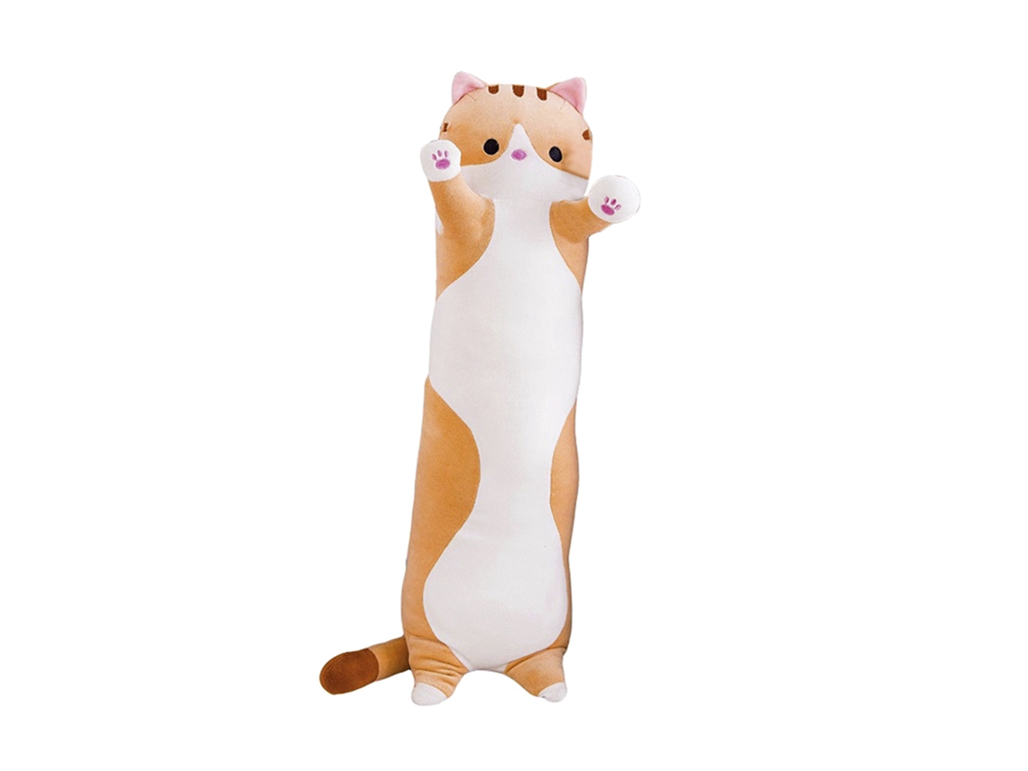 Almofada De Gato Em Forma Longa Com Penas De Algodão, Cor Marrom, 90cm, Eoocoo