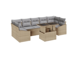 Conjunto 8 Sofá De Jardim Vidaxl Bege Vime Pe (100 X 55 X 73 Cm)