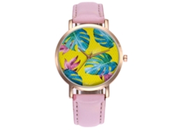 Relógio de pulso unissex simples em couro, quartzo, Zlf0208-m, com detalhes em rosa.