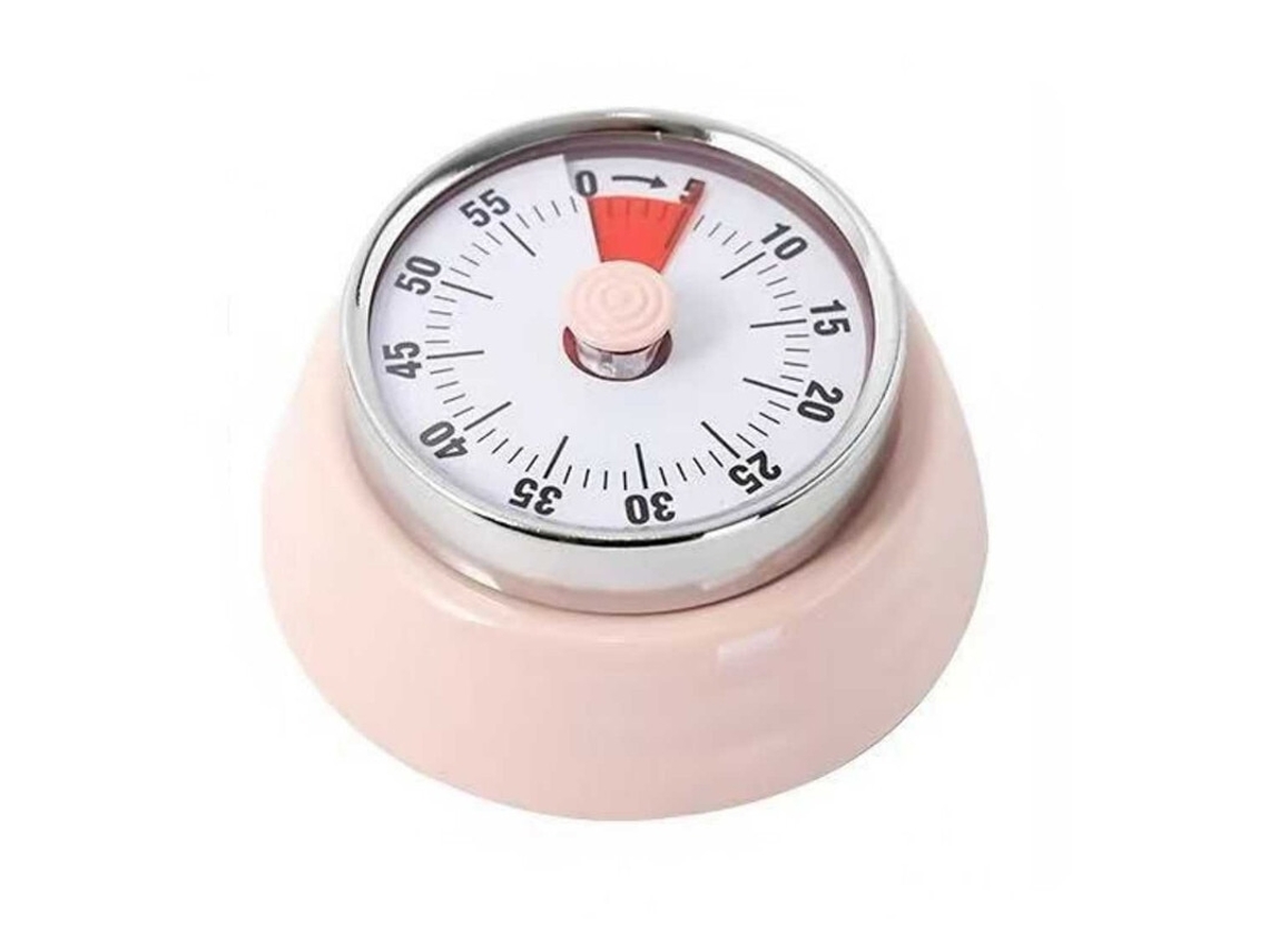 Timer De Cozinha Magnético Vintage, Design Vintage, Mecânico, Sem Pilhas, Aço Inoxidável, Rosa Claro