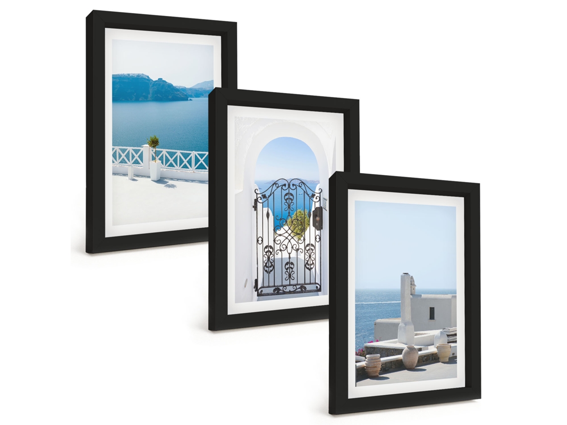 Galeria De Pinturas Muraismar Edifícios Brancos Grécia Moldura Preta Fotos Para O Escritório Espelharte (3 Peças 20x30 Cm)