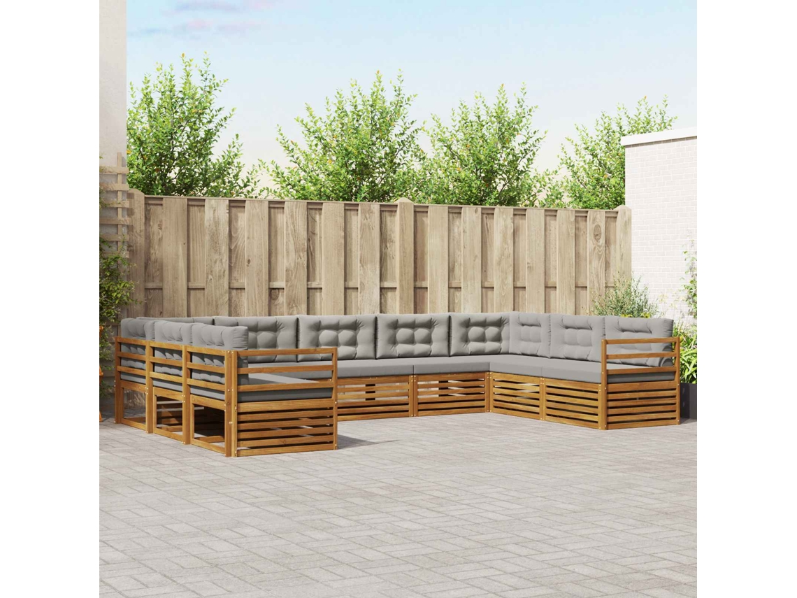 Vidaxl Conjunto De Sofás Para Exterior 9 Pcs Cinza Natural E Claro