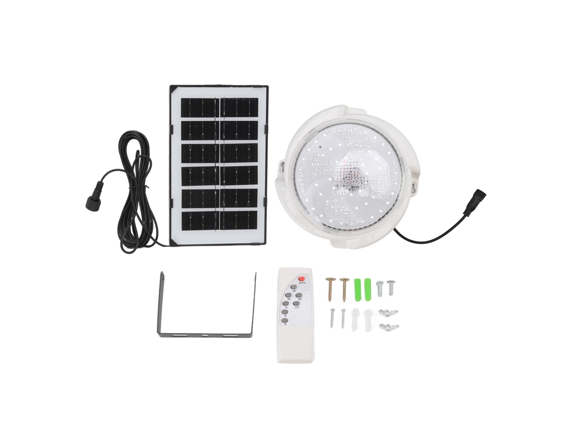 2026 lâmpada de Teto Solar 65w com 60 Leds, Painel Solar, Controle por Luz e Controle Remoto para Varanda