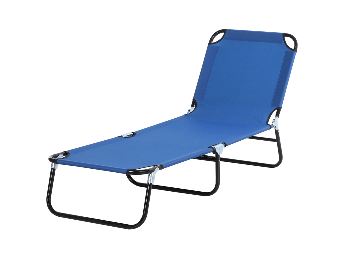 Espreguiçadeira Reclinável 5 Posições, com Apoio de Cabeça, Proteção Solar, Bolso Lateral, 188x56x28 Cm, Azul | S/MARCA