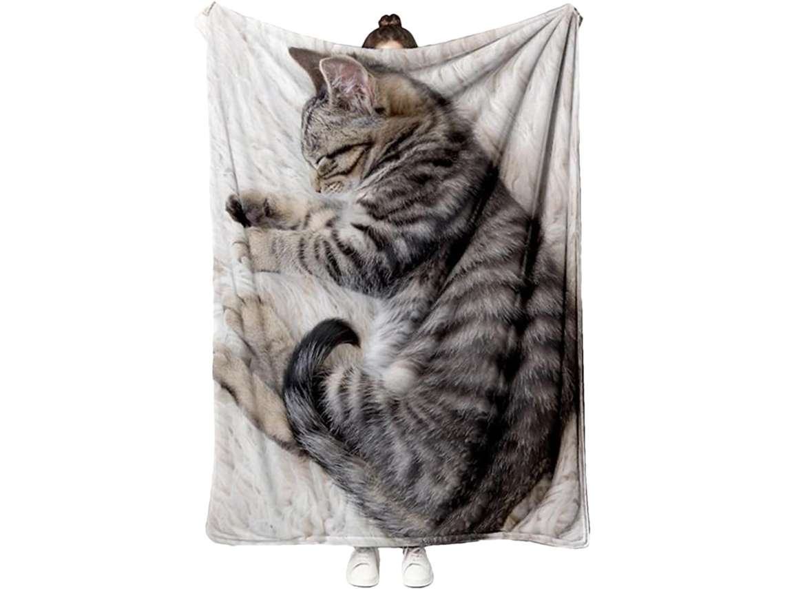 Manta para Sofá, de Lã Macia com Estampa Gato, Decoração Casa, Ideal Aniversários, Natal, Outono, CHABERLU
