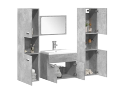 4 Pcs Conj. Móveis Casa Banho Derivados Madeira Cinza Cimento