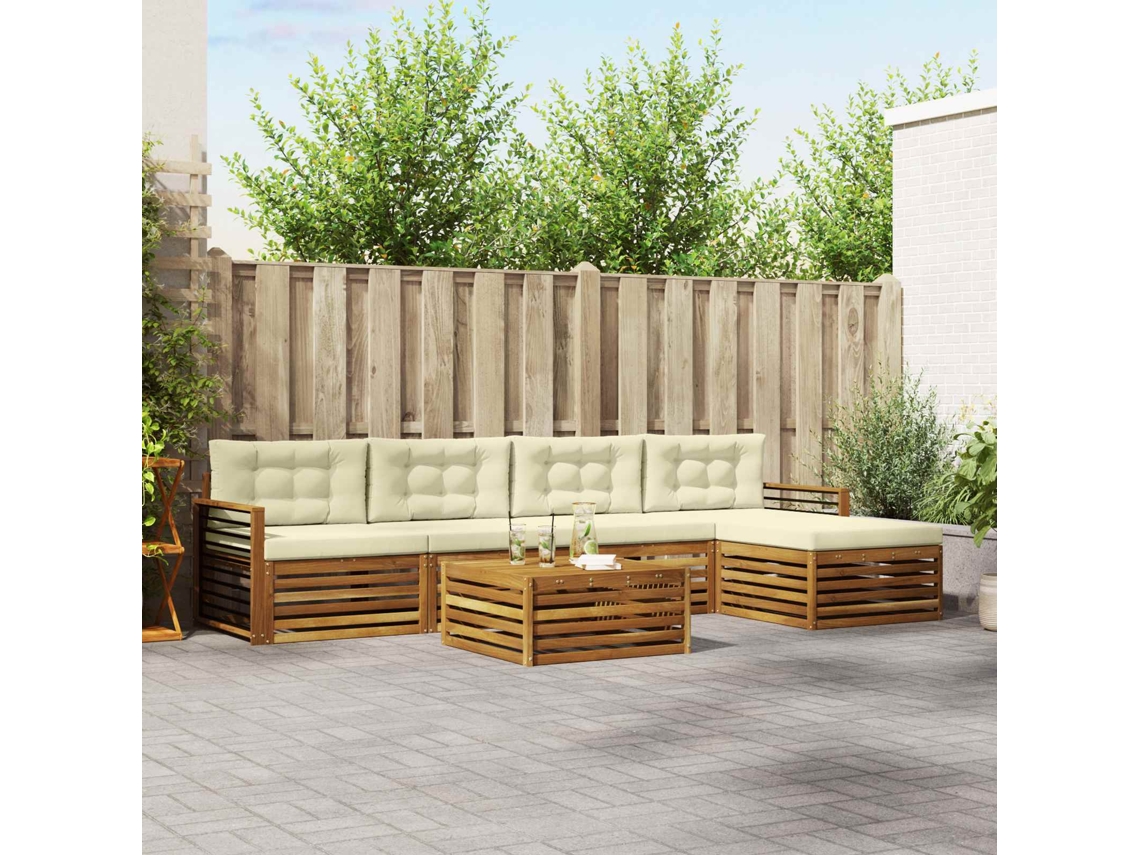 Vidaxl Conjunto De Sofás Para Exterior 6 Unid. Natural E Creme